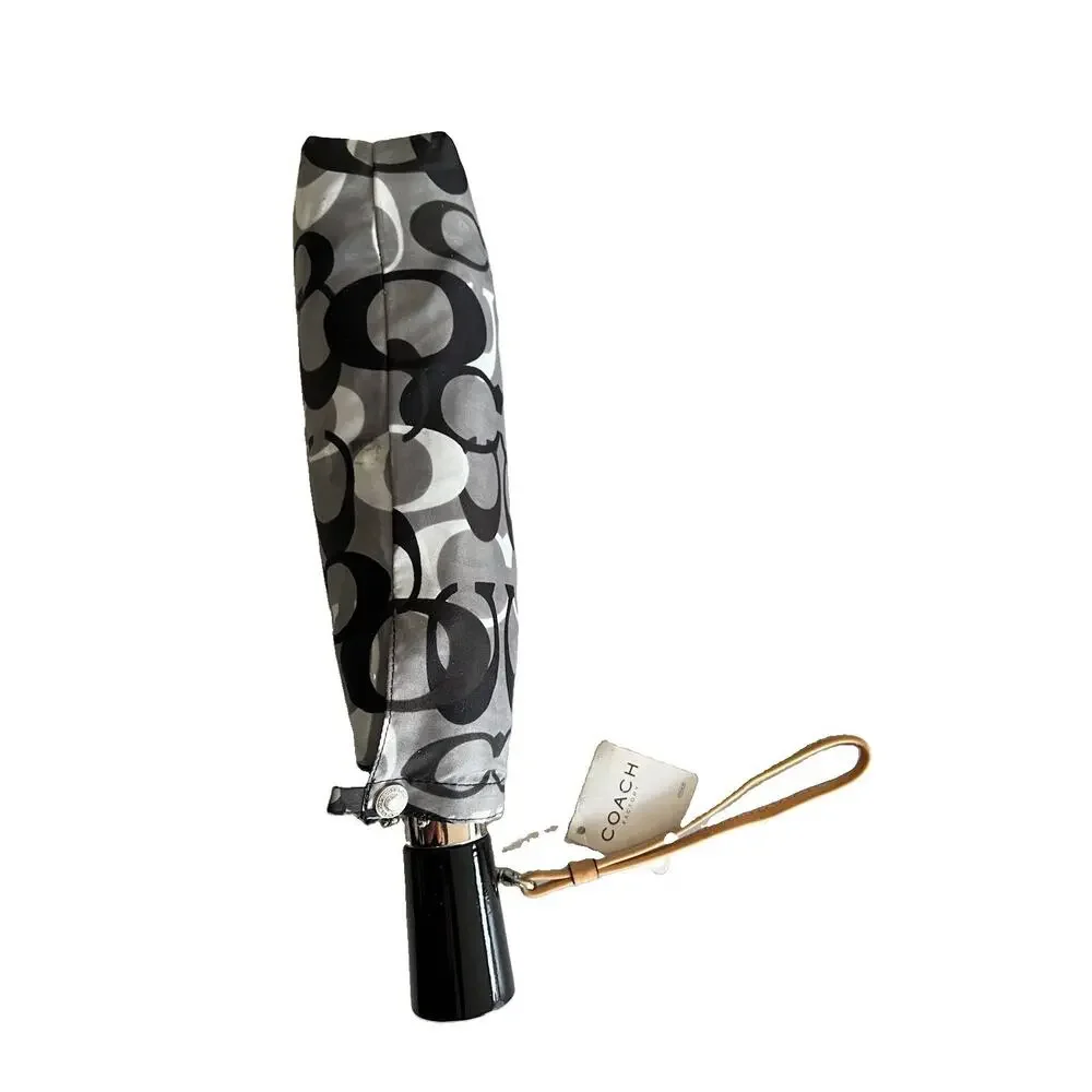COACH Signature C Logo Compact Umbrella Gray Black White NWT